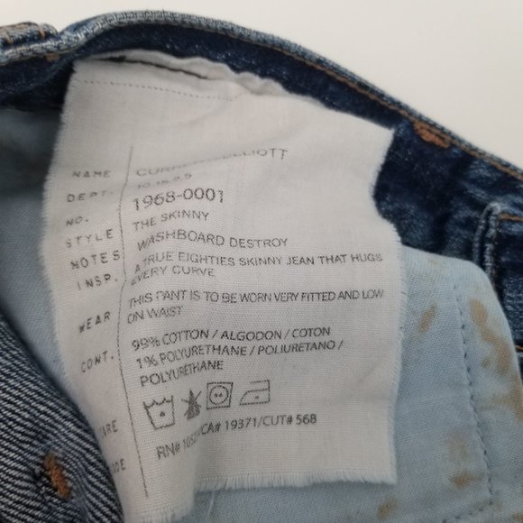 CURRENT/ELLIOT The Skinny Washboard Destroyed Jeans Size 25 - Picture 6 of 8